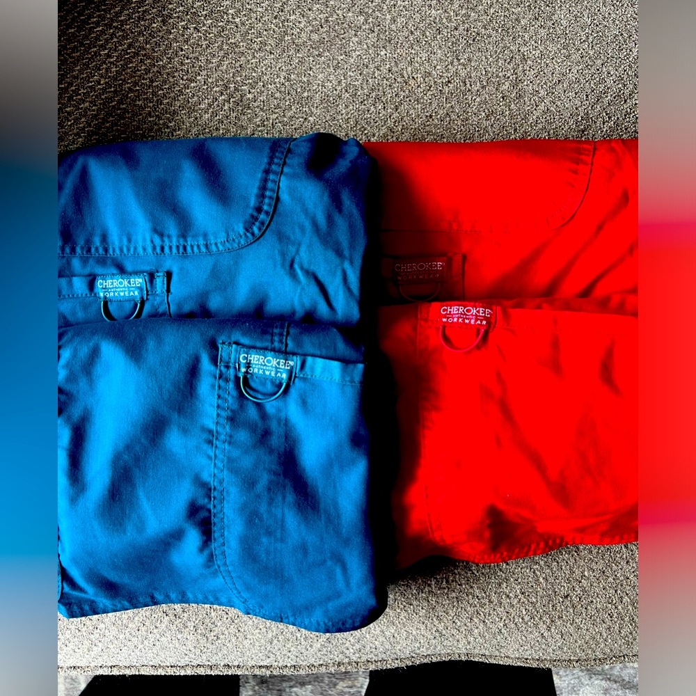 Cherokee Scrubs. XS. Red and Blue.$35 for both sets  No stains comfortable
